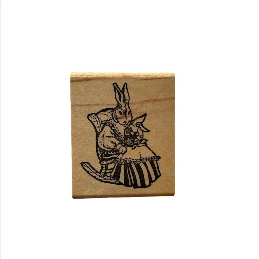Vintage Wood Block Rubber Stamp Hamilton Arts Bunny Rabbit Rocking Chair Mom